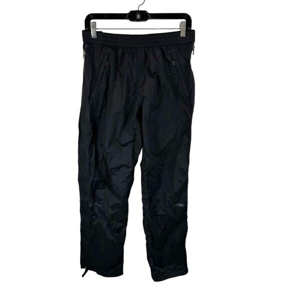 Marmot Mens Pull On Rain Pants Black Size Medium Long Packable Adjustable Waist - Picture 1 of 14